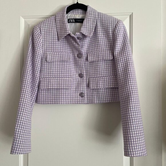 ZARA Bloggers Fav Lilac Cropped Blazer Jacket Size M Long Sleeve Retro Y2K - Picture 1 of 4